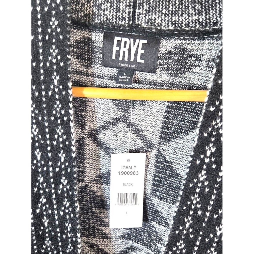 Frye Womens NWT Black White Aztec Cardigan Sweater Open Front Knit Size Large - Picture 12 of 13